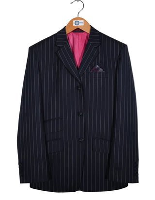 Dark Navy Blue and Light Grey Stripe 3 Piece Suit