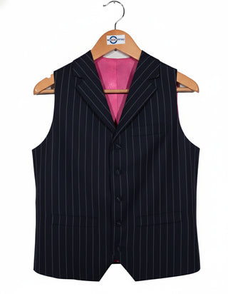 Dark Navy Blue and Light Grey Stripe 3 Piece Suit