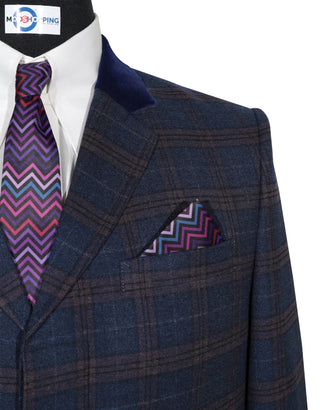 Navy Blue and Brown Prince of Wales Check