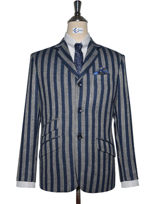 Navy Blue and Grey Striped Blazer