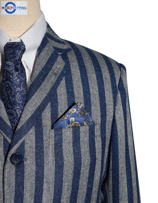 Navy Blue and Grey Striped Blazer