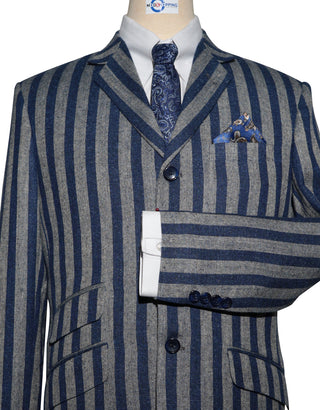 Navy Blue and Grey Striped Blazer