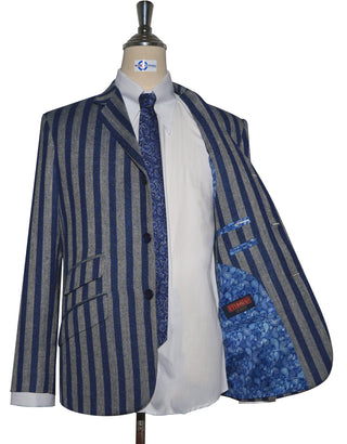 Navy Blue and Grey Striped Blazer