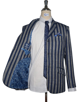 Navy Blue and Grey Striped Blazer