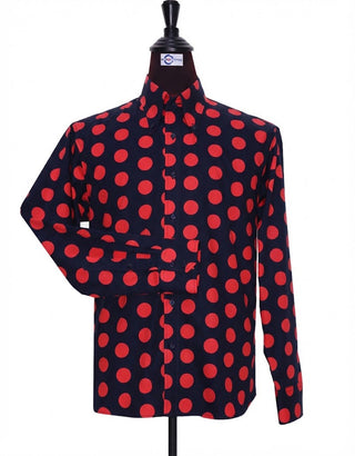 Navy Blue and Red Polka Dot Shirt