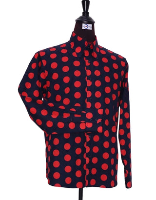 Navy Blue and Red Polka Dot Shirt