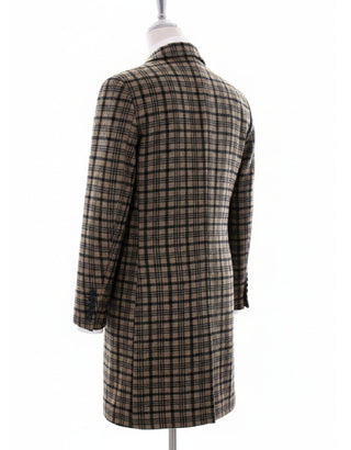 Men's Brown & Black Plaid Check Wool Overcoat - Classic Mod Style