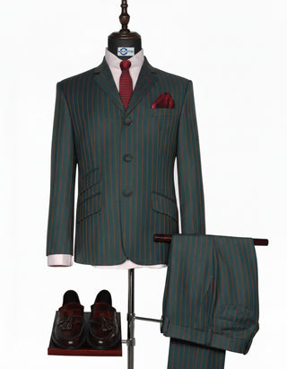 Olive Green and Burnt Burnt Orange Stripe Suit - Modern Tailored Fit