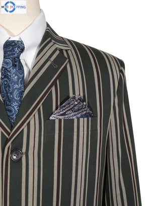 Olive Green and Khaki Striped Blazer
