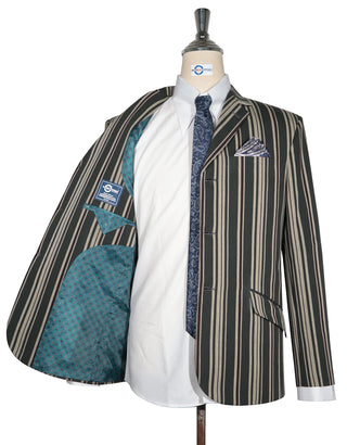Olive Green and Khaki Striped Blazer