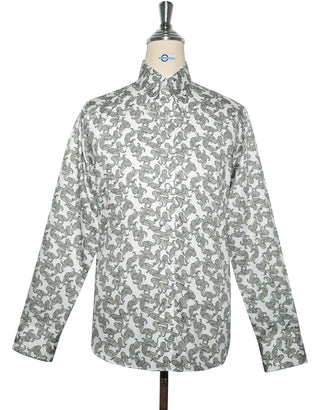 Paisley Shirt - White and Olive Green Paisley Shirt