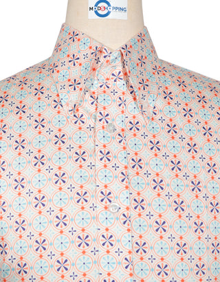 Floral Shirt - 60s  Style Orange Floral Shirt