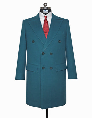 Peacock Blue Double Breasted Long Coat