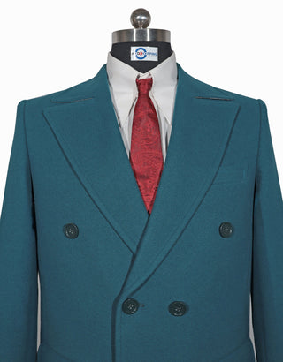 Peacock Blue Double Breasted Long Coat