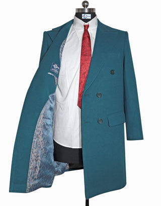 Peacock Blue Double Breasted Long Coat
