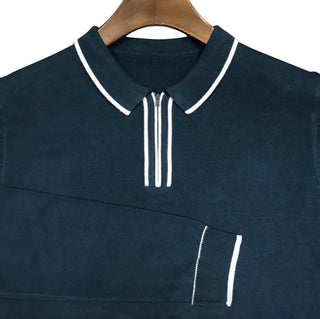 Knitwear - Stripe Tipped Collar Knitted Polo Shirt