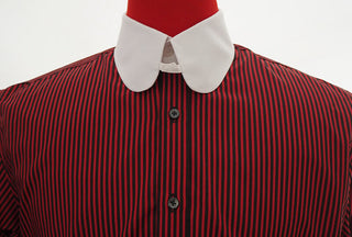 Penny Tab Collar Shirt | Burgundy and Black Stripe Shirt