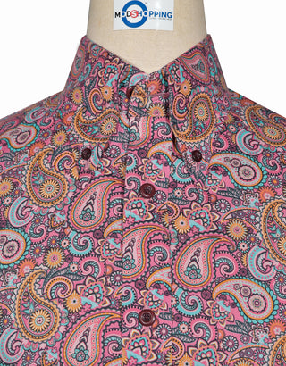 Paisley Shirt - 60s  Style  Pink Paisley Shirt