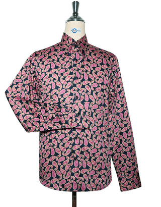 Paisley Shirt - Pink and Dark Navy Blue Paisley Shirt