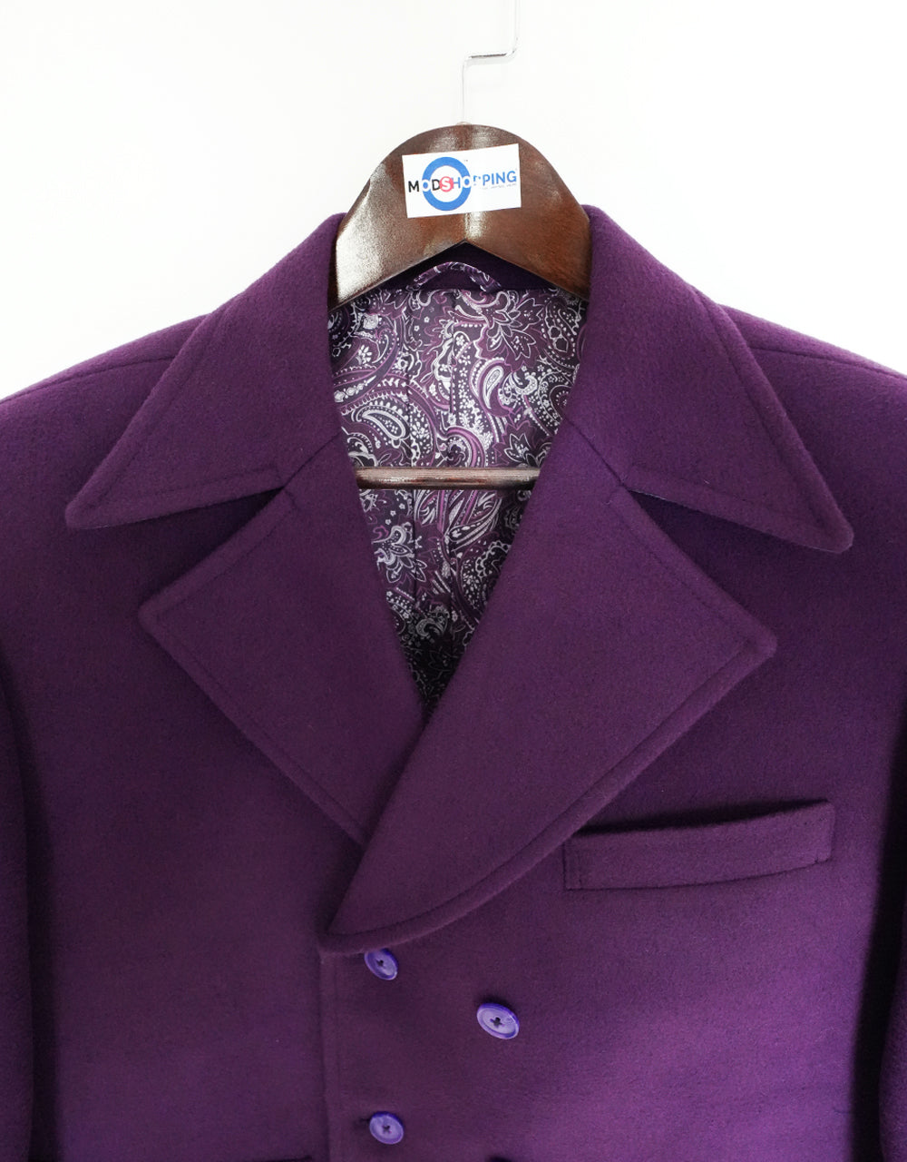 60 s Retro Purple Double Breasted Pea Coat