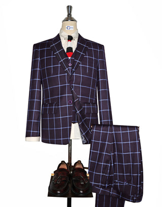 Purple and Blue Windowpane Check Suit
