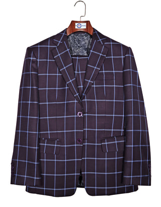 Purple and Blue Windowpane Check Suit