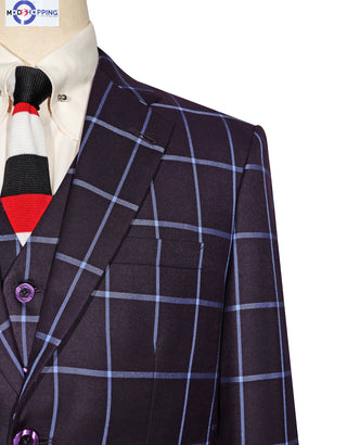 Purple and Blue Windowpane Check Suit