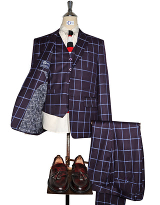 Purple and Blue Windowpane Check Suit