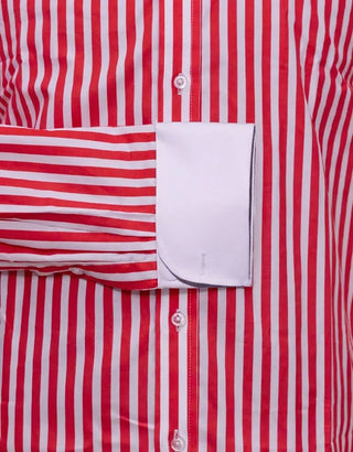 Red & White Stripe Penny Pin Collar Shirt