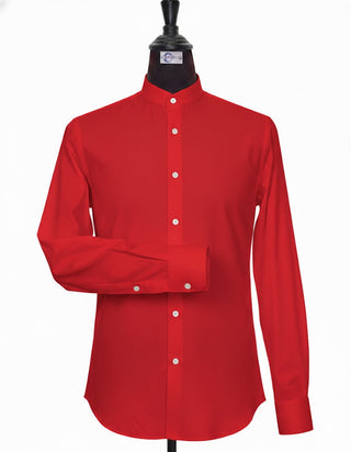 Red Mandarin Collar Shirt