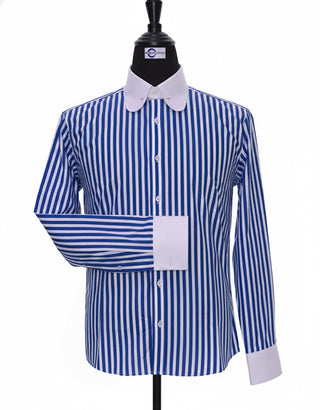 Royal Blue & White Striped Penny Pin Collar Shirt