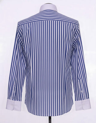 Royal Blue & White Striped Penny Pin Collar Shirt