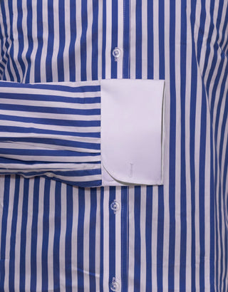 Royal Blue & White Striped Penny Pin Collar Shirt
