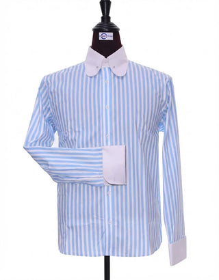 Blue & White Stripe Penny Pin Collar Shirt