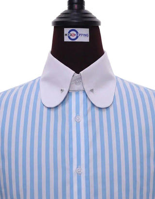 Blue & White Stripe Penny Pin Collar Shirt