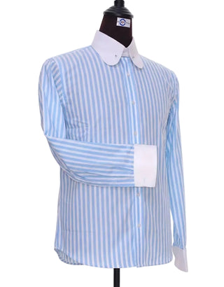 Blue & White Stripe Penny Pin Collar Shirt