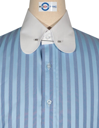 Penny Pin Collar Shirt - Sky Blue and Navy Blue Stripe Shirt