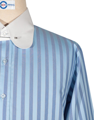 Penny Pin Collar Shirt - Sky Blue and Navy Blue Stripe Shirt