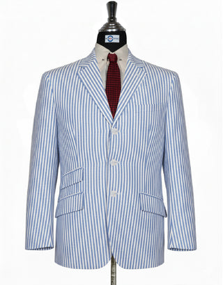 Sky Blue and White Stripe Linen Boating Blazer 