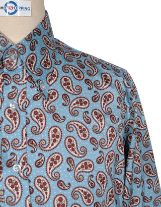 Paisley Shirt - 60s Style Sky Blue Paisley Shirt