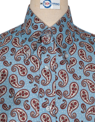 Paisley Shirt - 60s Style Sky Blue Paisley Shirt