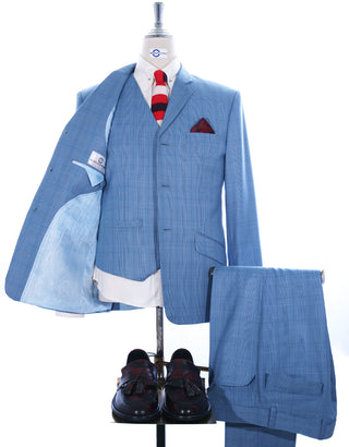 Sky Blue Prince of Wales Check 3 Piece Suit