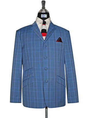 Sky Blue  Prince Of Wales Check Blazer Jacket
