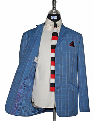 Sky Blue  Prince Of Wales Check Blazer Jacket