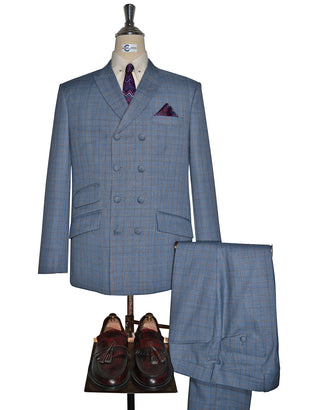 Sky Blue Prince of Wales Check Suit