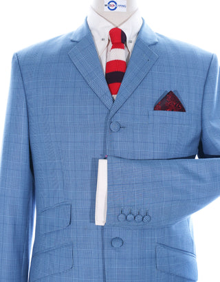 Sky Blue Prince of Wales Check Suit 