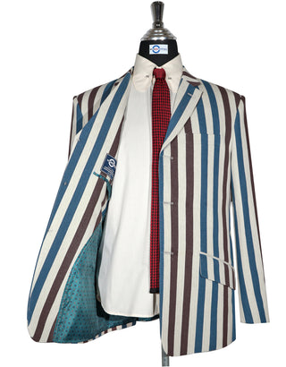 Boating Blazer - Deep Sky Blue and Brown Striped Blazer