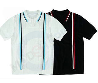 Knitwear -  Black and White Stripe Tipped Colalr Shirt