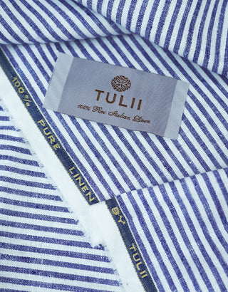 Navy Blue and White Stripe Linen Fabric