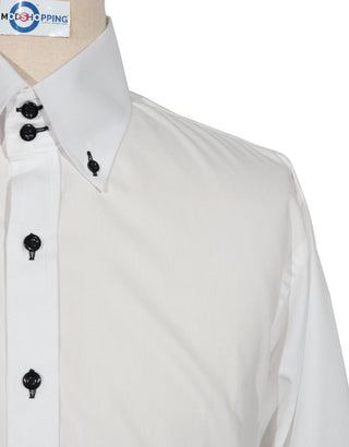 Double Collar Shirt - White and Black Button Down Shirt